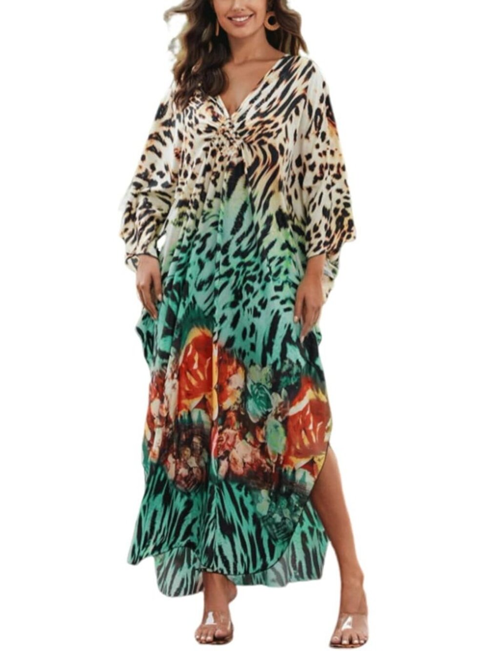 Women's Plus Size Kaftan Maxi Dress Batwing Sleeve Beach Cover Up-8759-color17